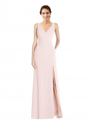 Sleeveless V-Neck Low Back Stretch Crepe A-Line Black Tie Evening Dress / Prom Dress / Bridesmaid Dress Newcastle