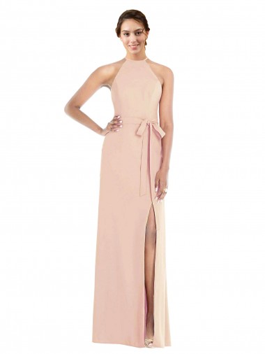 Sleeveless Nude Halter Neck Criss Cross Back Stretch Crepe Trumpet Formal Evening Gown / Prom Dress / Bridesmaid Dress Newcastle