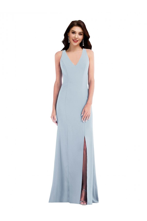 Sleeveless V-Neck Criss Cross Back Stretch Crepe Trumpet Evening Dress / Bridesmaid Dress Newcastle