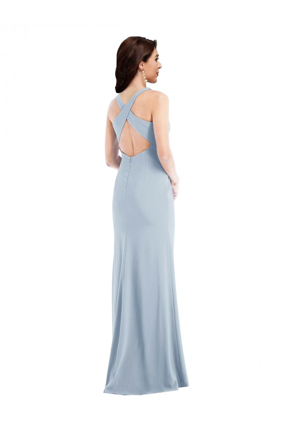Sleeveless V-Neck Criss Cross Back Stretch Crepe Trumpet Evening Dress / Bridesmaid Dress Newcastle