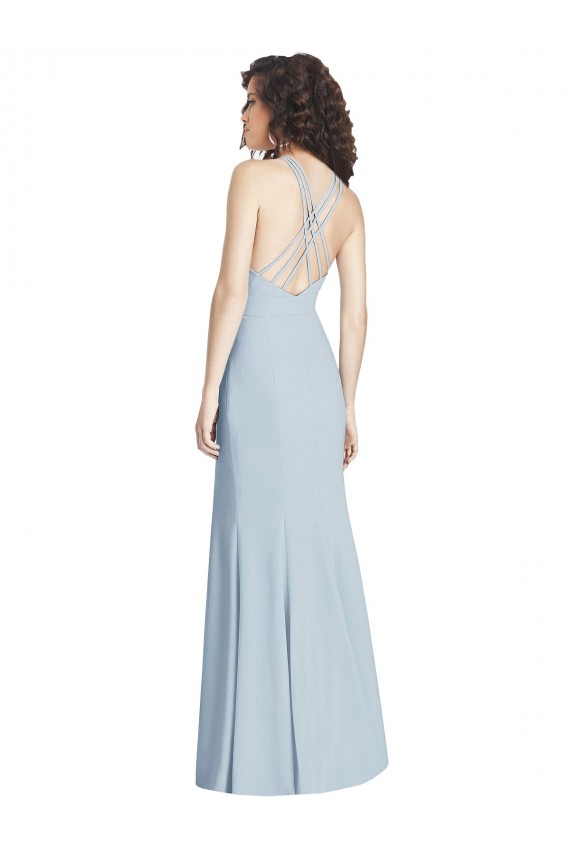 Sleeveless Halter Neck Criss Cross Open Back Stretch Crepe Trumpet Evening Dress / Bridesmaid Dress Newcastle