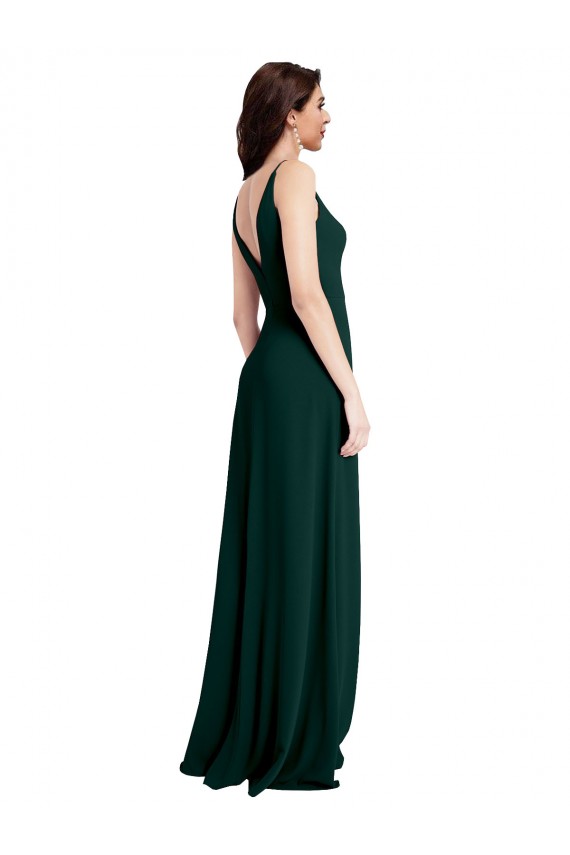 Sleeveless Midnight Green V-Neck V-Back Stretch Crepe A-Line Formal Evening Gown / Prom Dress / Bridesmaid Dress Newcastle