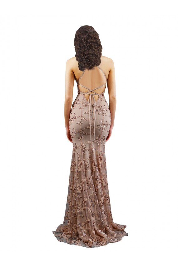 Sleeveless Rose Gold V-Neck Backless Stretch Crepe & Sequin Tulle Mermaid Formal Evening Gown / Prom Dress / Bridesmaid Dress Newcastle