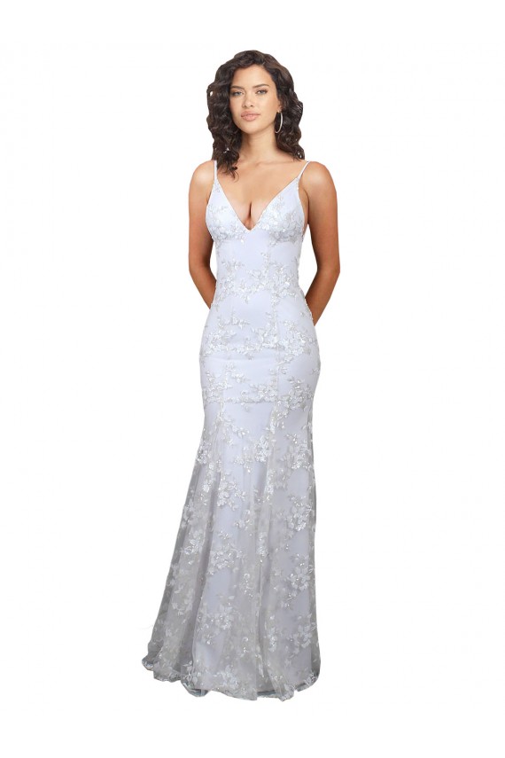 Sleeveless White V-Neck Backless Stretch Crepe & Sequin Tulle Mermaid Formal Evening Gown / Prom Dress / Bridesmaid Dress Newcastle