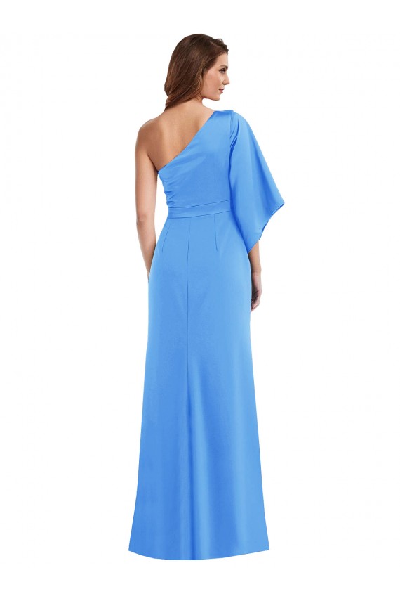 Bell Sleeves One Shoulder Stretch Crepe Trumpet Semi Formal Evening Dress / Prom Dress / Bridesmaid Dress Newcastle