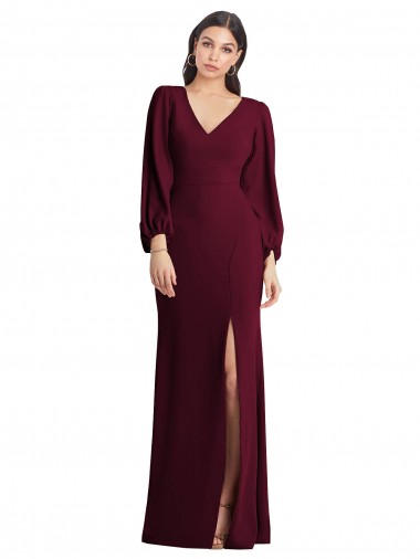 Puff Sleeves V-Neck Stretch Crepe Trumpet Semi Formal Evening Dress / Prom Dress / Bridesmaid Dress Newcastle