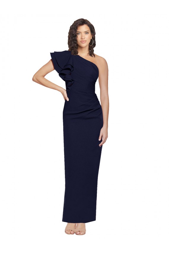 Sleeveless Dark Navy One Shoulder Stretch Crepe Sheath Prom Dresses Newcastle