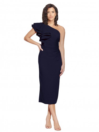 Sleeveless Dark Navy One Shoulder Stretch Crepe Sheath Formal Evening Gown / Prom Dress / Bridesmaid Dress Newcastle