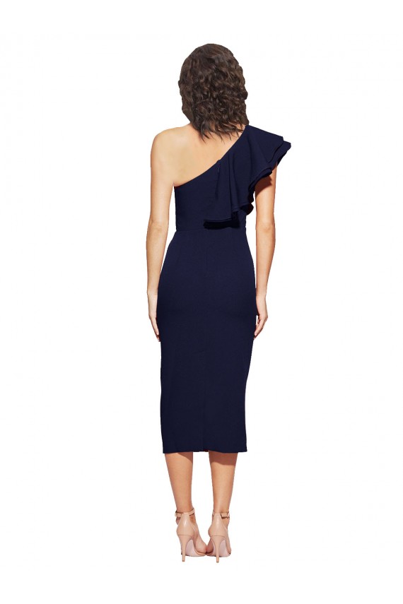Sleeveless Dark Navy One Shoulder Stretch Crepe Sheath Formal Evening Gown / Prom Dress / Bridesmaid Dress Newcastle