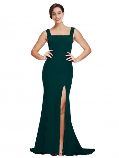 Sleeveless Midnight Green Square Neck Stretch Crepe Sheath Semi Formal Evening Dress / Prom Dress / Bridesmaid Dress Newcastle