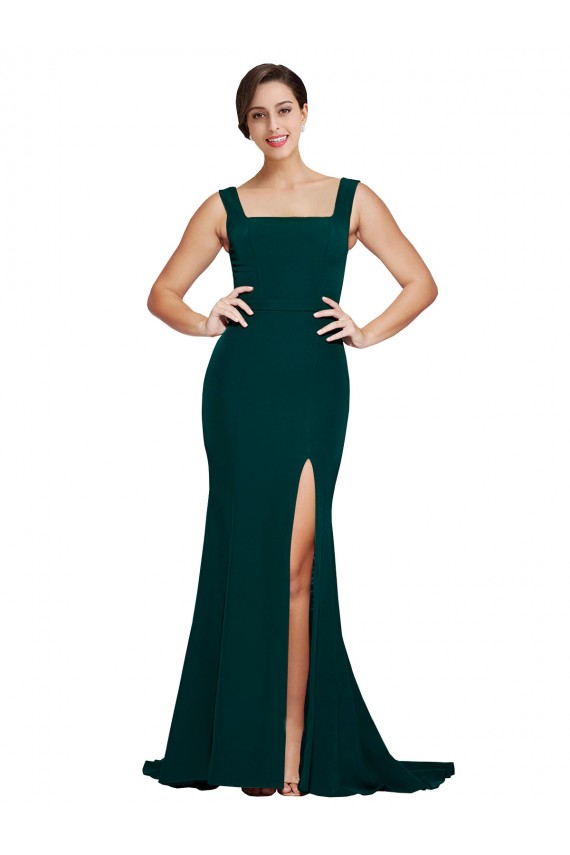 Sleeveless Midnight Green Square Neck Stretch Crepe Sheath Semi Formal Evening Dress / Prom Dress / Bridesmaid Dress Newcastle