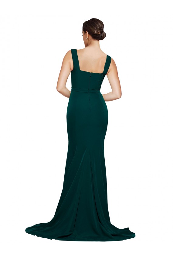 Sleeveless Midnight Green Square Neck Stretch Crepe Sheath Semi Formal Evening Dress / Prom Dress / Bridesmaid Dress Newcastle
