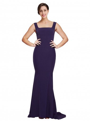 Sleeveless Dark Navy Square Neck Stretch Crepe Sheath Semi Formal Evening Dress / Prom Dress / Bridesmaid Dress Newcastle