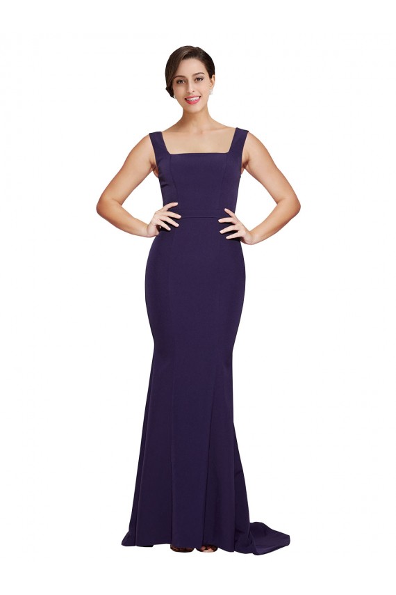 Sleeveless Dark Navy Square Neck Stretch Crepe Sheath Semi Formal Evening Dress / Prom Dress / Bridesmaid Dress Newcastle
