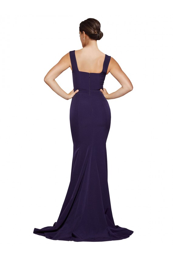 Sleeveless Dark Navy Square Neck Stretch Crepe Sheath Semi Formal Evening Dress / Prom Dress / Bridesmaid Dress Newcastle