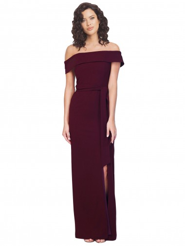 Sleeveless Burgundy Gold Off the Shoulder Low Back Stretch Crepe Sheath Formal Evening Gown / Prom Dress / Bridesmaid Dress Newcastle