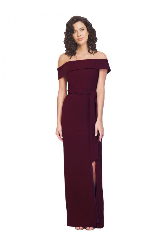 Sleeveless Burgundy Gold Off the Shoulder Low Back Stretch Crepe Sheath Formal Evening Gown / Prom Dress / Bridesmaid Dress Newcastle