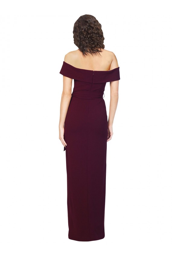 Sleeveless Burgundy Gold Off the Shoulder Low Back Stretch Crepe Sheath Formal Evening Gown / Prom Dress / Bridesmaid Dress Newcastle