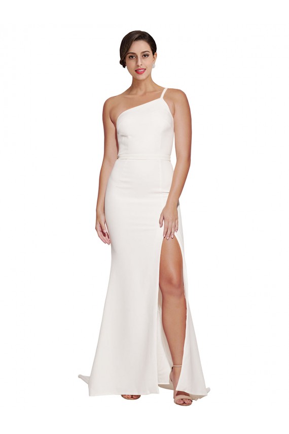 Sleeveless Ivory One Shoulder Stretch Crepe Sheath Prom Dresses Newcastle