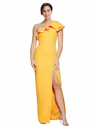 Sleeveless Saffron One Shoulder Stretch Crepe Sheath Formal Evening Gown / Prom Dress / Bridesmaid Dress Newcastle