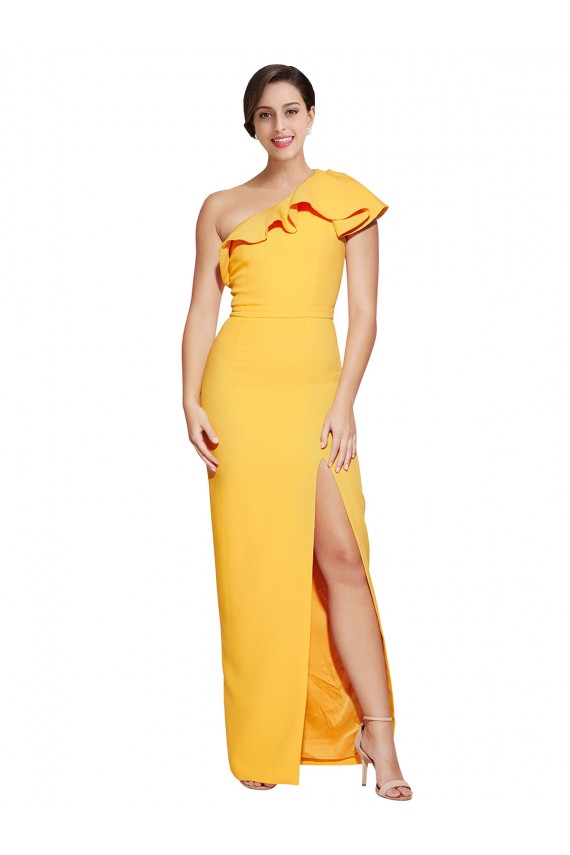 Sleeveless Saffron One Shoulder Stretch Crepe Sheath Formal Evening Gown / Prom Dress / Bridesmaid Dress Newcastle