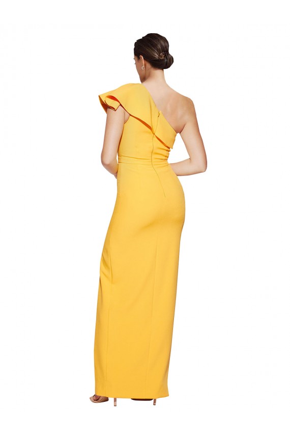Sleeveless Saffron One Shoulder Stretch Crepe Sheath Formal Evening Gown / Prom Dress / Bridesmaid Dress Newcastle