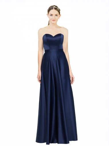 Sleeveless Sweetheart Low Back Stretch Satin A-Line Black Tie Evening Gown / Bridesmaid Dress Newcastle