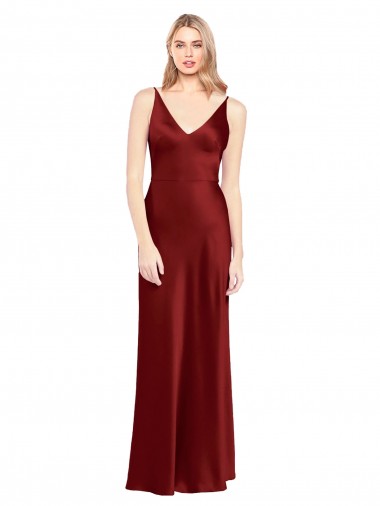Sleeveless Spaghetti Straps V-Back Stretch Satin A-Line Formal Evening Gown / Prom Dress / Bridesmaid Dress Newcastle