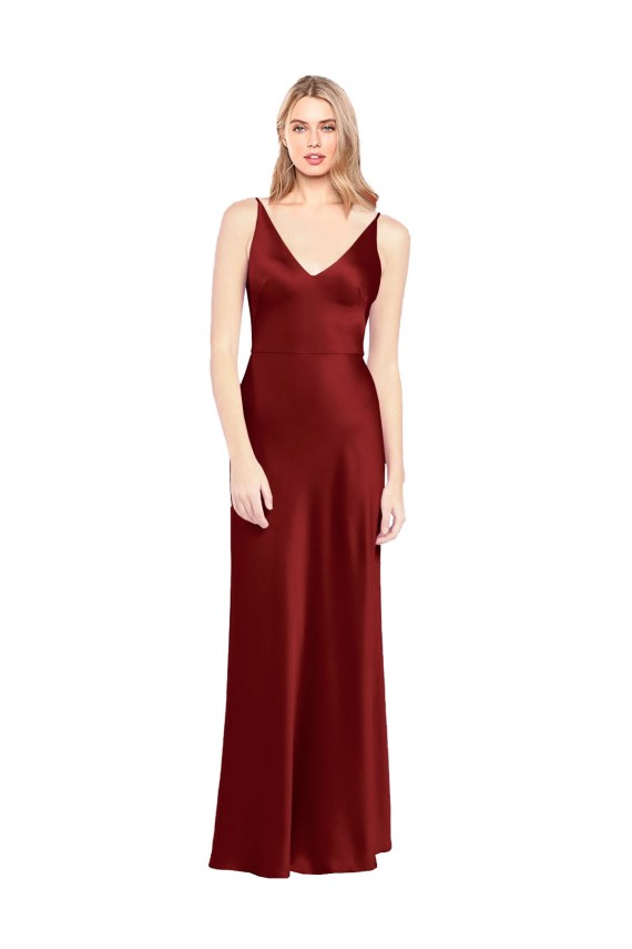 Sleeveless Spaghetti Straps V-Back Stretch Satin A-Line Formal Evening Gown / Prom Dress / Bridesmaid Dress Newcastle
