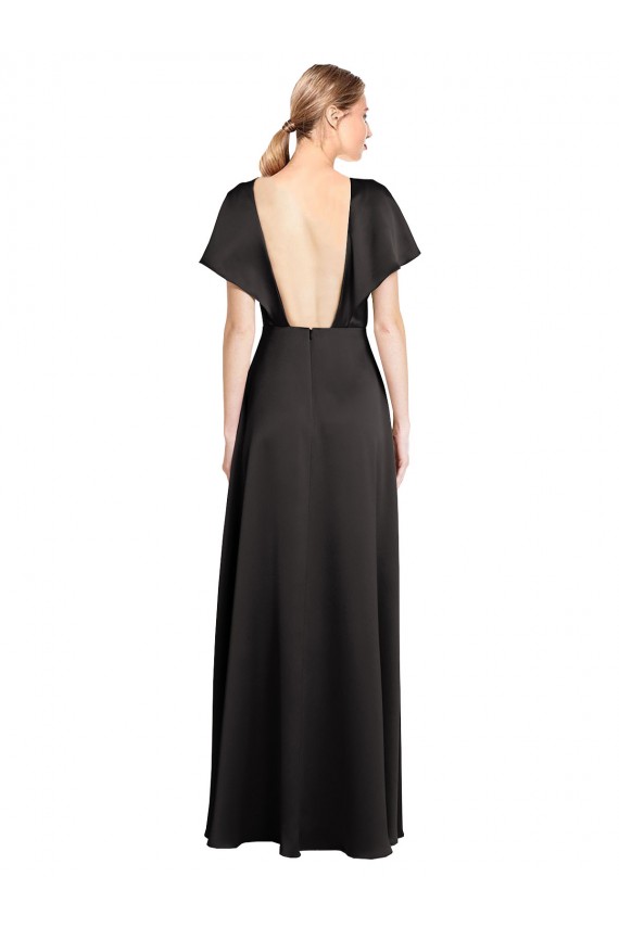Cap Sleeves V-Neck Open Back Stretch Satin A-Line Bridesmaid Dress / Evening Dress Newcastle