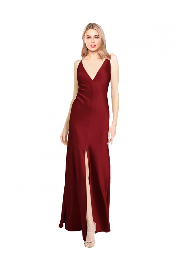 Sleeveless V-Neck V-Back Stretch Satin A-Line Black Tie Evening Gown / Prom Dress / Bridesmaid Dress Newcastle