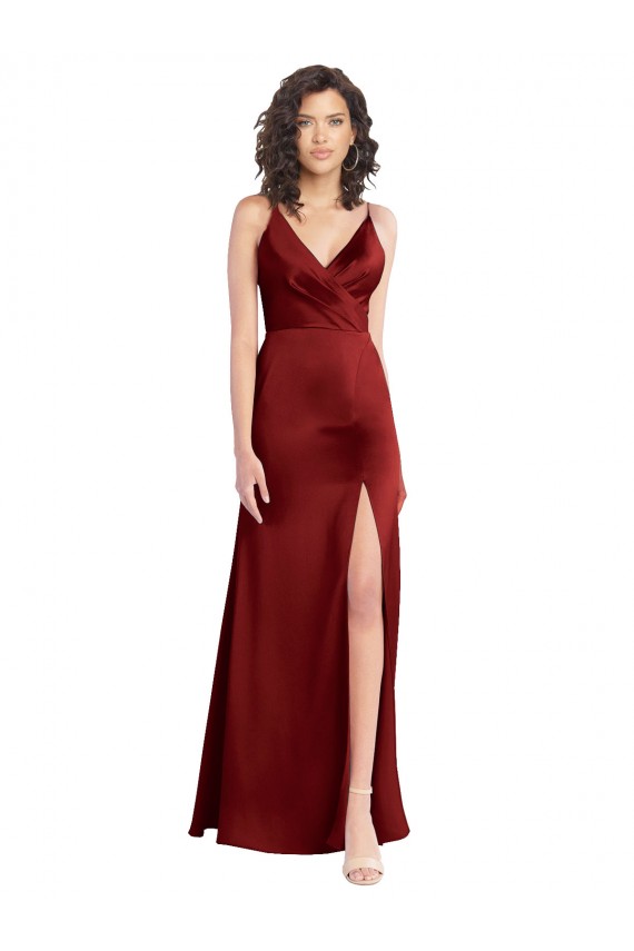 Sleeveless V-Neck V-Back Stretch Satin A-Line Formal Dress / Bridesmaid Dress Newcastle