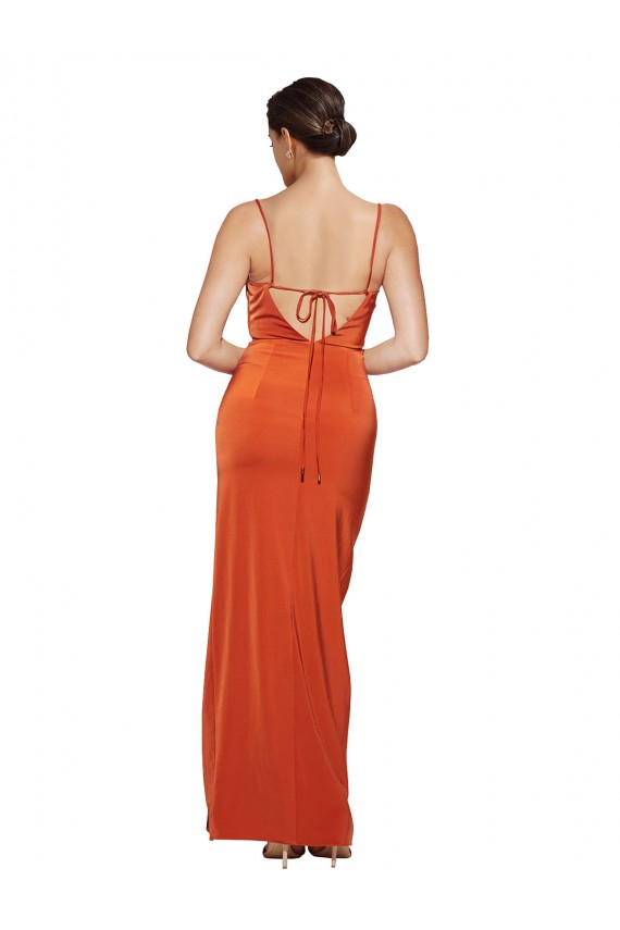Sleeveless Spaghetti Straps Criss Cross Back Stretch Satin Sheath Formal Evening Gown / Prom Dress / Bridesmaid Dress Newcastle