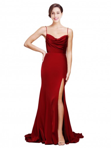 Sleeveless Spaghetti Straps Criss Cross Back Stretch Satin Sheath Black Tie Evening Gown / Prom Dress / Bridesmaid Dress Newcastle