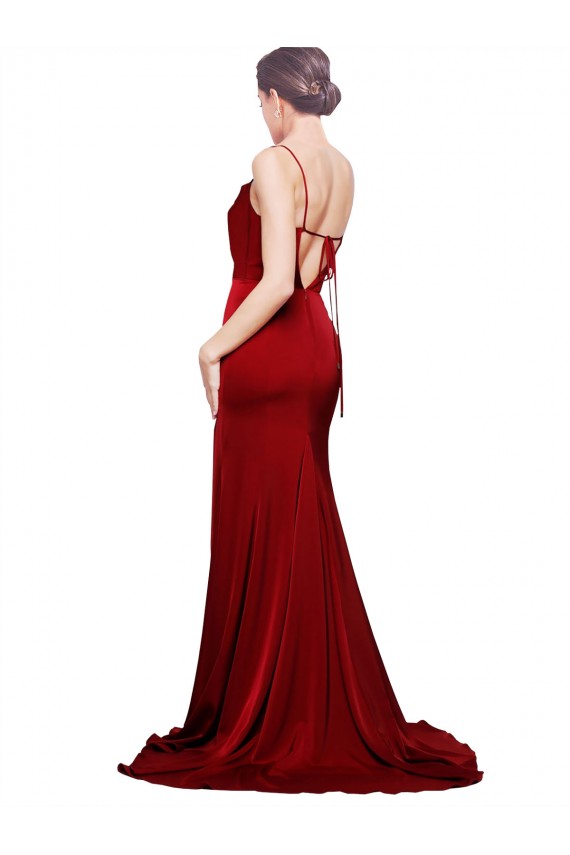 Sleeveless Spaghetti Straps Criss Cross Back Stretch Satin Sheath Black Tie Evening Gown / Prom Dress / Bridesmaid Dress Newcastle