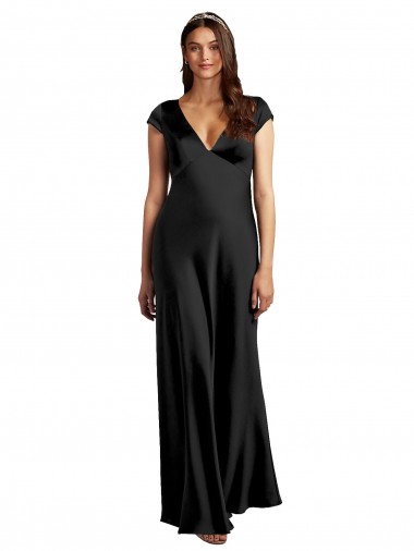 Cap Sleeves V-Neck Keyhole Back Stretch Satin A-Line Formal Evening Gown / Prom Dress / Bridesmaid Dress Newcastle