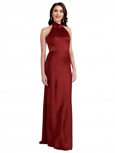 Sleeveless Halter Neck Backless Stretch Satin A-Line Black Tie Evening Gown / Prom Dress / Bridesmaid Dress Newcastle