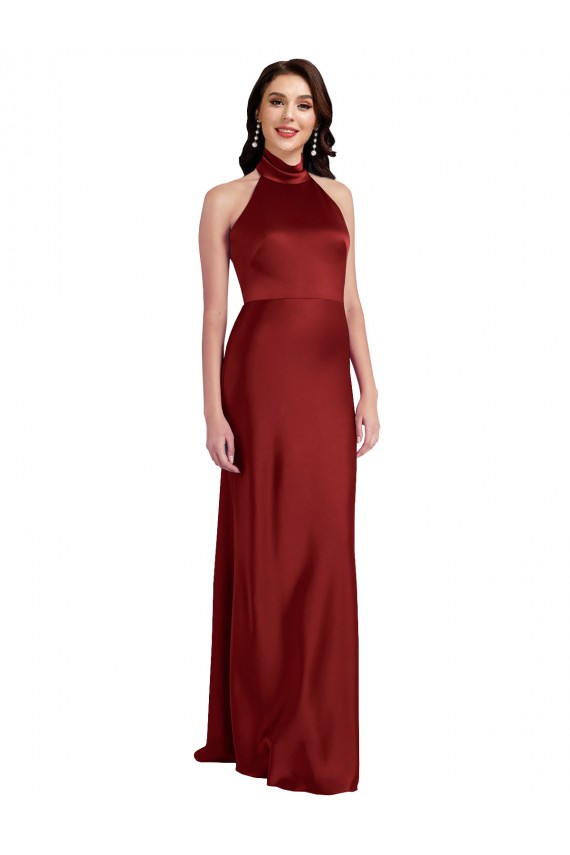 Sleeveless Halter Neck Backless Stretch Satin A-Line Black Tie Evening Gown / Prom Dress / Bridesmaid Dress Newcastle