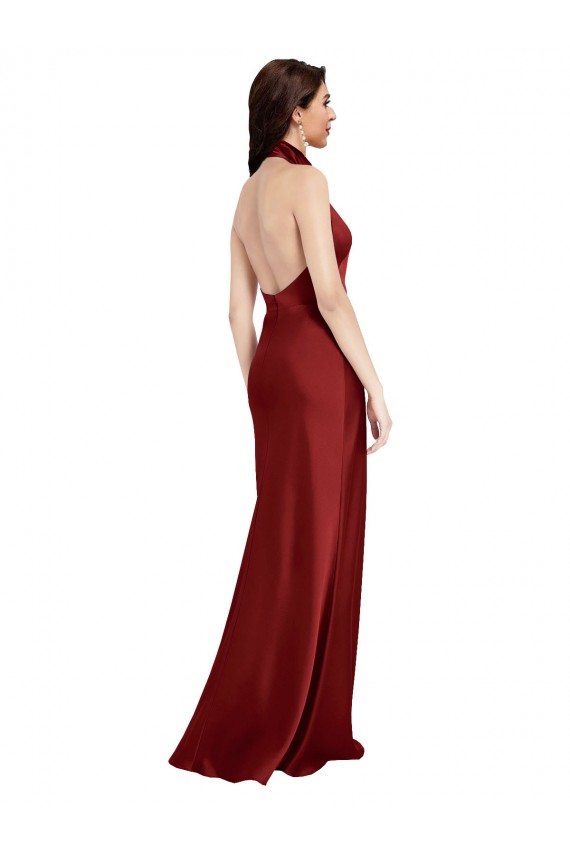 Sleeveless Halter Neck Backless Stretch Satin A-Line Black Tie Evening Gown / Prom Dress / Bridesmaid Dress Newcastle