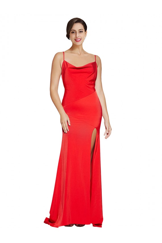 Sleeveless Cowl Neck Low Back Stretch Satin Sheath Formal Evening Gown / Prom Dress / Bridesmaid Dress Newcastle