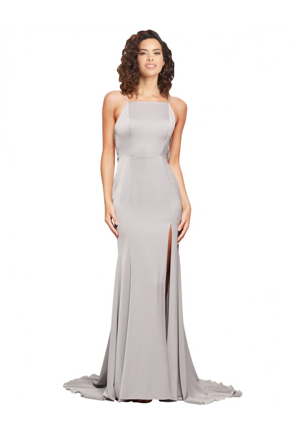 Sleeveless High Neck Low Back Stretch Satin A-Line Formal Evening Gown / Prom Dress / Bridesmaid Dress Newcastle