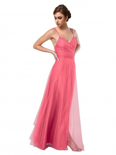Sleeveless Watermelon Spaghetti Straps V-Back Tulle A-Line Bridesmaid Dress Newcastle