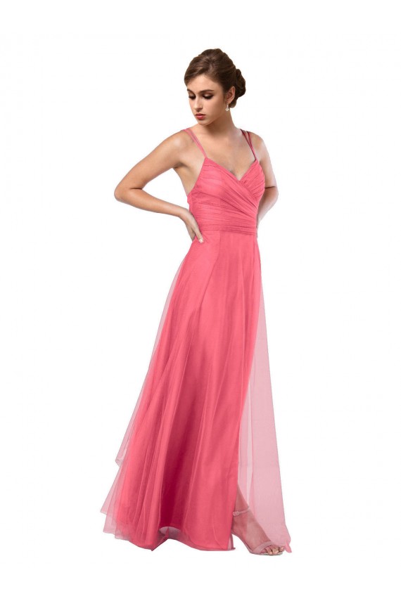 Sleeveless Watermelon Spaghetti Straps V-Back Tulle A-Line Bridesmaid Dress Newcastle