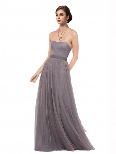 Sleeveless Pewter Spaghetti Straps V-Back Tulle A-Line Bridesmaid Dress Newcastle