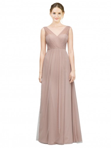 Sleeveless Blush V-Neck Tulle A-Line Bridesmaid Dress Newcastle