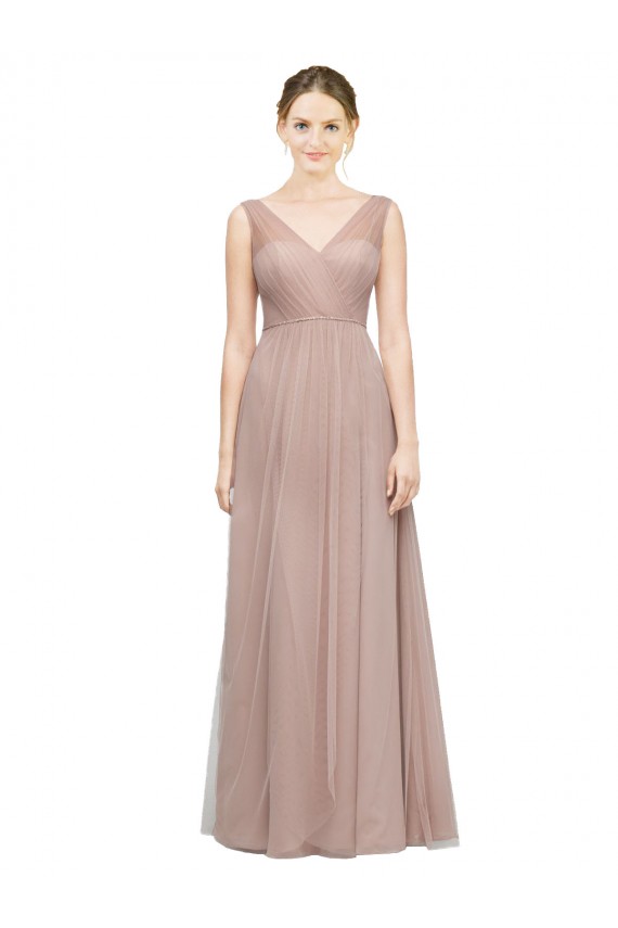 Sleeveless Blush V-Neck Tulle A-Line Bridesmaid Dress Newcastle