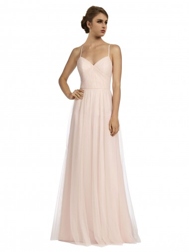 Sleeveless Pink Spaghetti Straps Tulle A-Line Bridesmaid Dress Newcastle