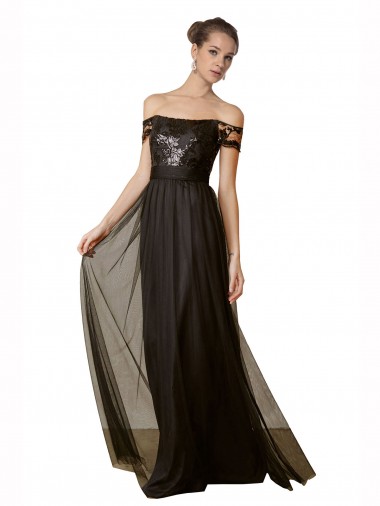 Sleeveless Off the Shoulder Tulle & Sequin A-Line Bridesmaid Dress Newcastle