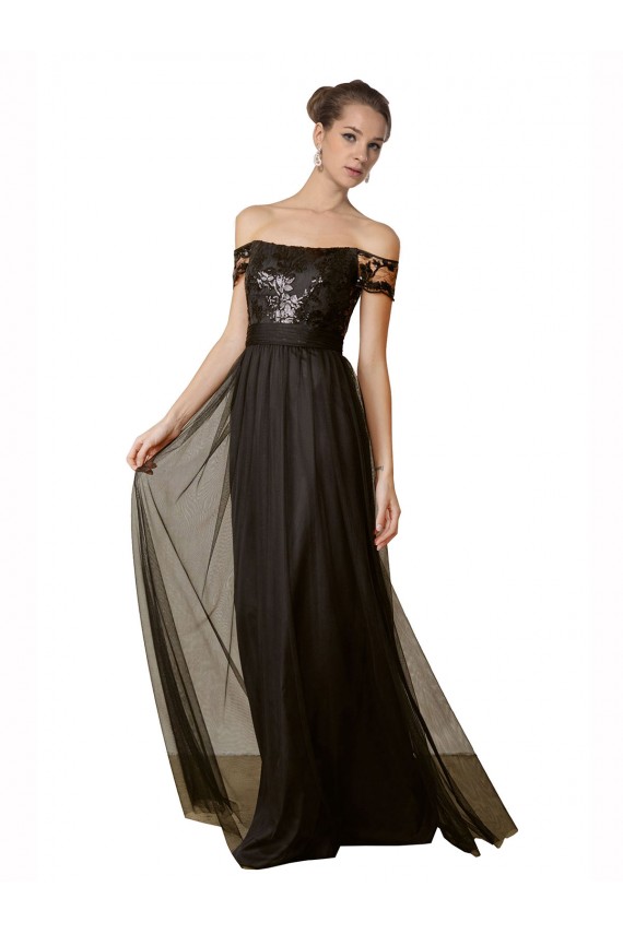 Sleeveless Off the Shoulder Tulle & Sequin A-Line Bridesmaid Dress Newcastle
