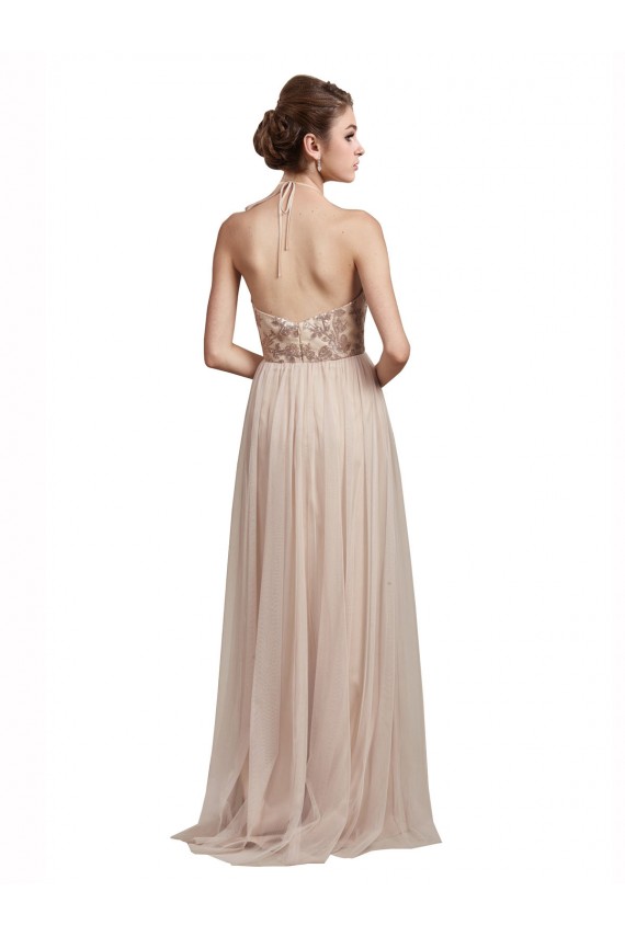 Sleeveless Nude Halter Neck Tulle A-Line Bridesmaid Dress Newcastle